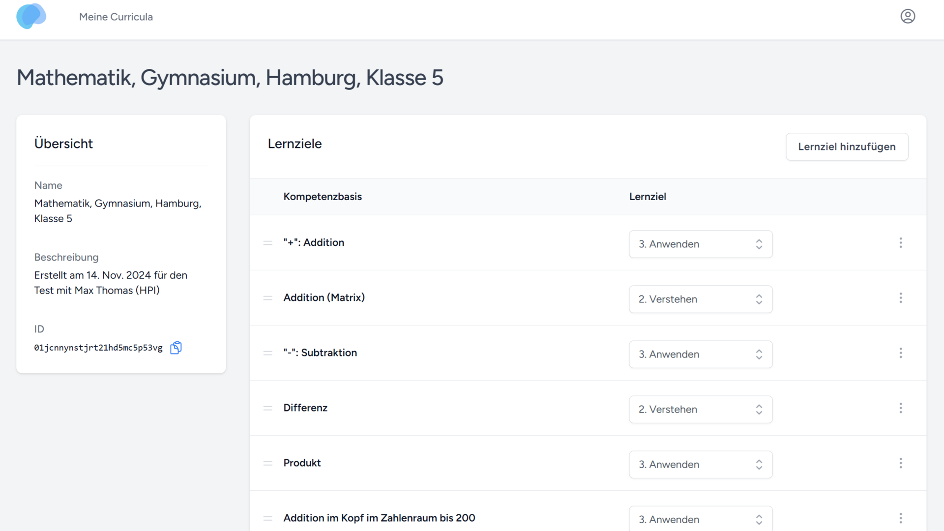 Screenshot von mein-Curriculum