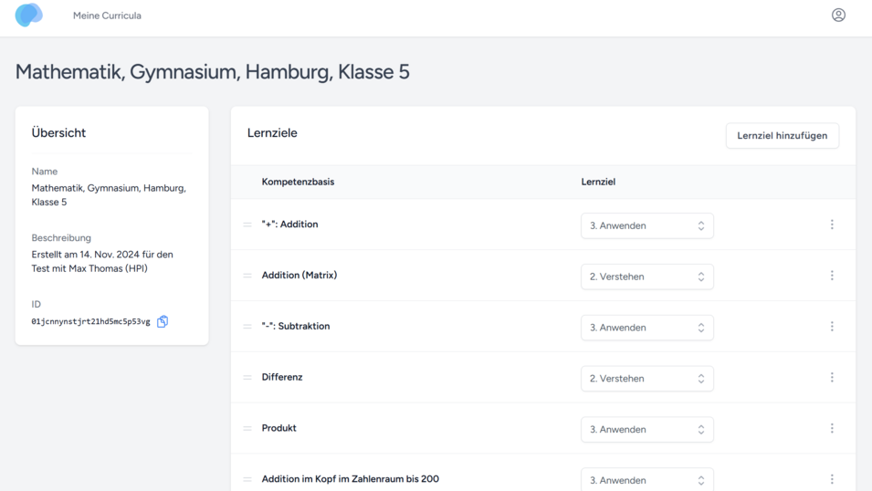 Screenshot von mein-Curriculum