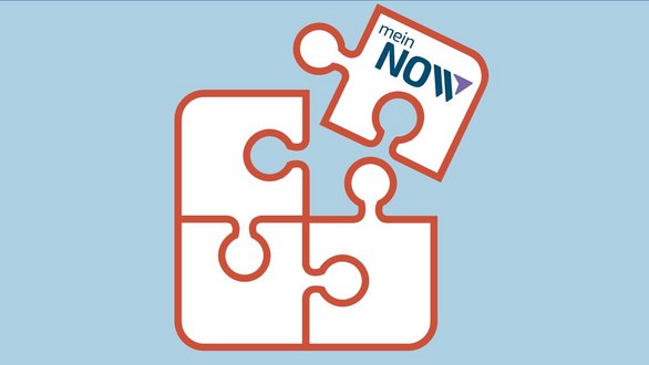 Vier Puzzleteile, auf einem steht "mein NOW"