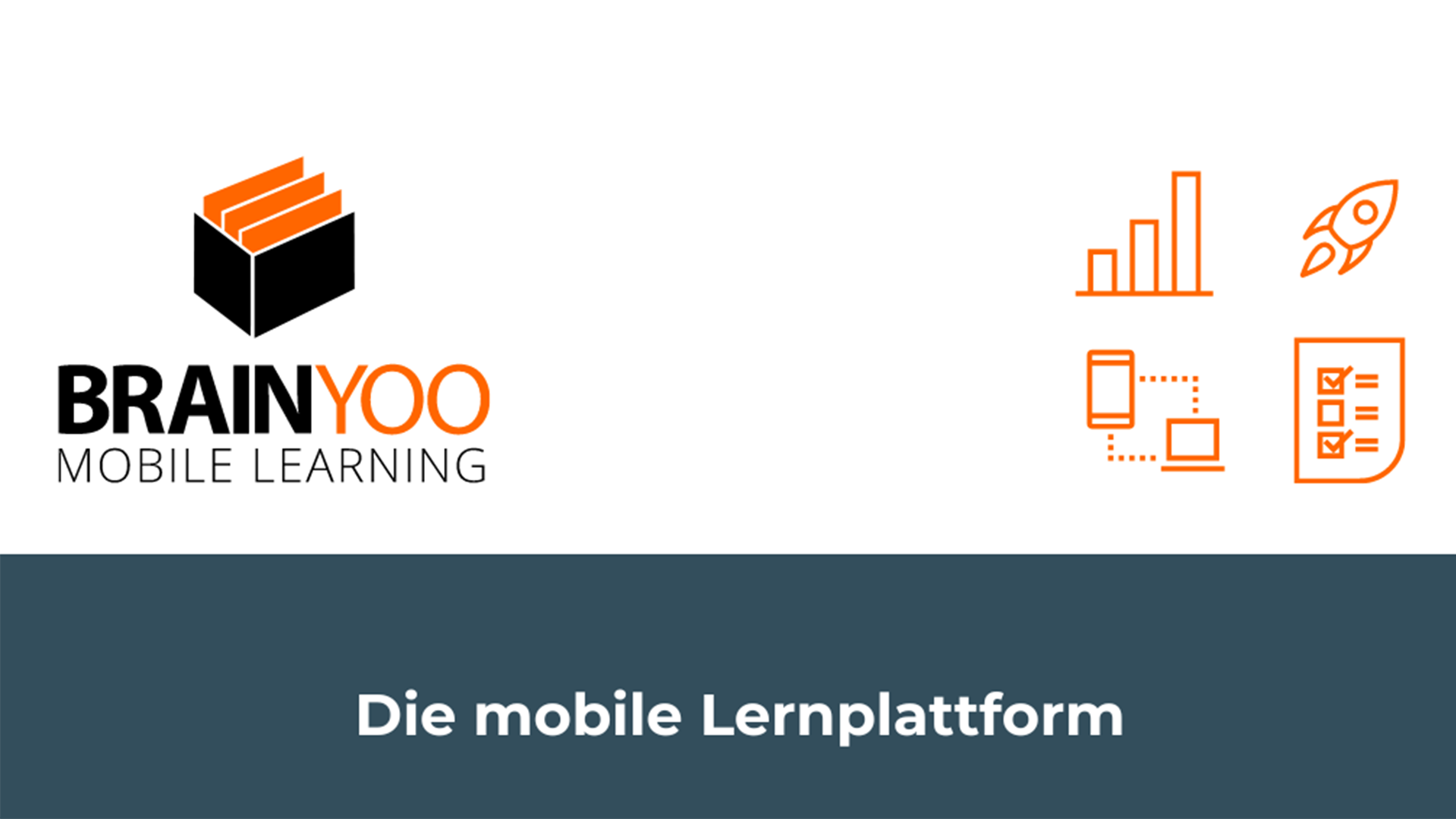 Das Logo von Brainyoo und der Schriftzug "Die mobile Lerrnplattform".