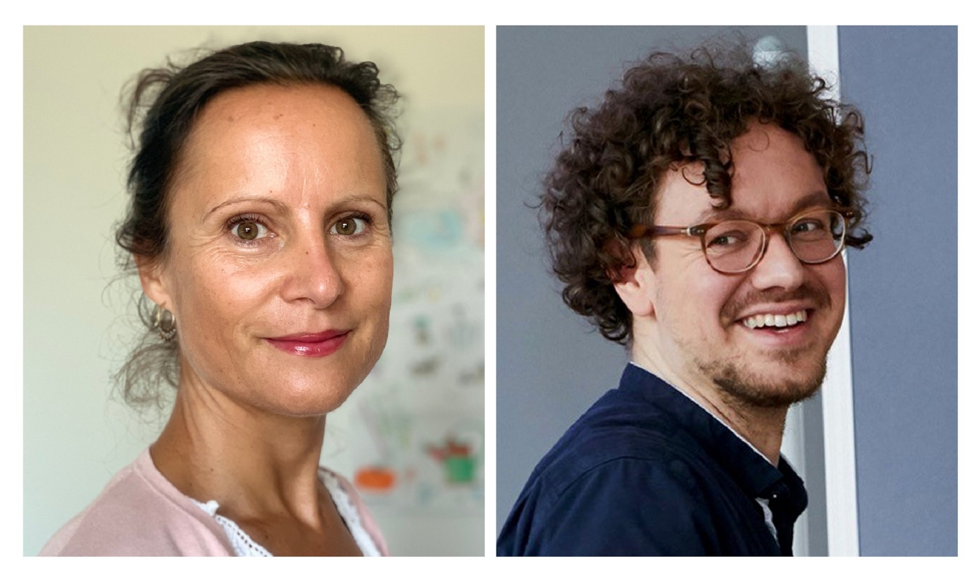 Portraits von Anke Wagner, Projektmanagerin bei Kiron Open Higher Education und in der Rolle Verbundleitung bei NELE, und Konstantin Kaiser, Projektmanager bei Kiron Open Higher Education und in der Rolle Verbundleitung bei NELE